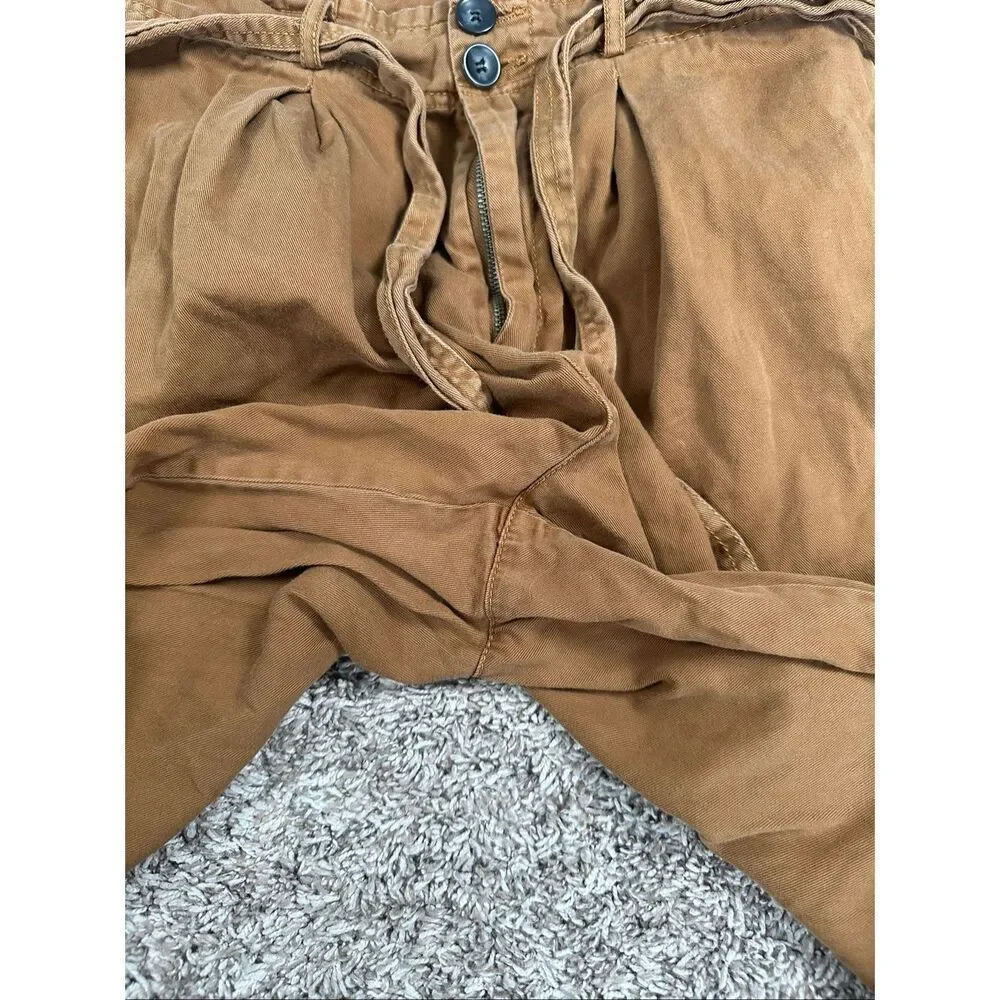 Free People Paper Bag Slouchy Belted Brown Pants Women's 4 Indie Boho Cotton